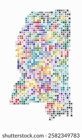 Mississippi, shape of the state built of colored cells. Digital style map of Mississippi on a white background. Small size square blocks. Beautiful vector illustration.
