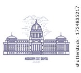 Mississippi State Capitol located in Jackson . The state capitol building and government of U.S. state Mississippi. The great example of Beaux Arts architecture style. City sight linear vector icon