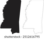 Mississippi state contour outline silhouette vector map