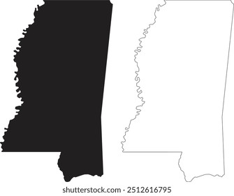 Mapa do vetor da silhueta do contorno do estado do Mississippi