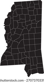 Mapa aislado del estado de Misisipi con las líneas del condado