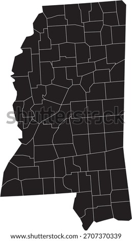 Mississippi State Isolated Map with County Lines