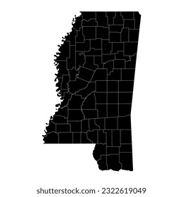 Mapa estatal de Mississippi con los condados. Ilustración vectorial.