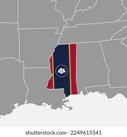 Mississippi state map with flag. Vector illustration.