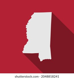 Mapa del estado de Mississippi con una larga sombra