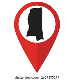 Mississippi state map. Map of Mississippi state on map pinpoint in red color