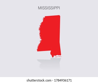 Mississippi State Map Outline isolated for infographics and news media. Republican red for political elections in the United States of America.