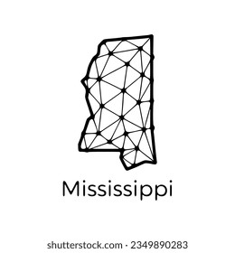 Mississippi state map polygonal illustration made of lines and dots, isolated on white background. US state low poly design