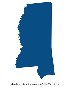 Mississippi state map. Map of the U.S. state of Mississippi.