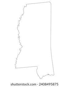 Mississippi state map. Map of the U.S. state of Mississippi.