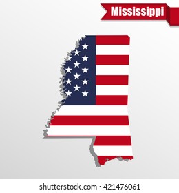 Mississippi  State map with US flag inside and ribbon