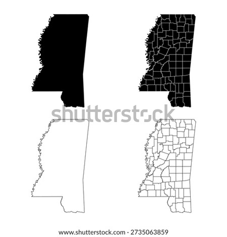 Mississippi State Outline and Solid Fill Map Set.