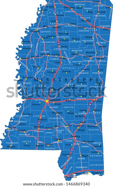 Mississippi State Political Map Vector Format Stock Vector (Royalty ...