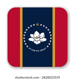 Mississippi state rounded square flag. Part of The United States of America. Clean design for print, web, or educational use. Vector illustration with dropped shadow on white background.