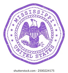 Mississippi state stamp with seal, USA travel stamp, shabby postmark of Mississippi, vector