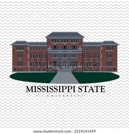 Mississippi state university main building illustration file with lawn in front of it. american architecture beautiful building of city college design. mississippi landmark university