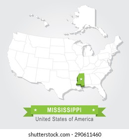 Mississippi state. USA administrative map.