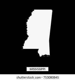 Mississippi state of USA map vector outline illustration in black background