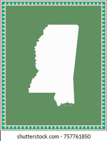 Mississippi state of USA map vector outline illustration in green background with creative frame design
