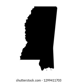 Mississippi, state of USA - solid black silhouette map of country area. Simple flat vector illustration.