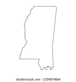 Mississippi, state of USA - solid black outline map of country area. Simple flat vector illustration.