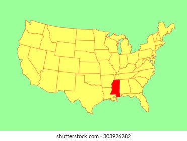 Mississippi State, USA, vector map isolated on United states map. Editable blank vector map of USA.