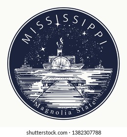 Mississippi. Tattoo and t-shirt design. Welcome to Mississippi, (USA).  Magnolia state slogan. Travel concept 