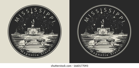 Mississippi. United States of America (USA). Magnolia state slogan. Travel and tourism concept. Template for clothes, t-shirt design. Vector illustration 