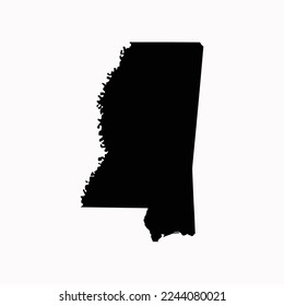 Mississippi US Mapa en blanco Plantilla vectorial Color sólido negro y contorno aislado en fondo blanco. fácil de editar