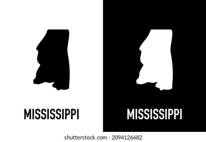 Mississippi - U.S. state. Contour line in white and black color on two face background. Map of The United States of America. Vector illustration.