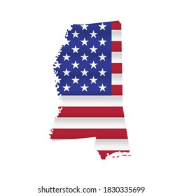 Mississippi US state flag map isolated on white. Vector illustration.