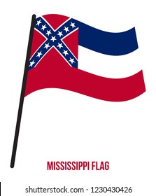 Mississippi (U.S. State) Flag Waving Vector Illustration on White Background. Flag of the United States of America.
