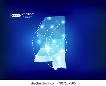 Mississippi US state map polygonal with spot lights places