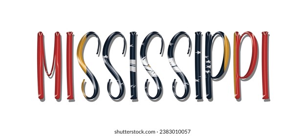 MISSISSIPPI USA flag text font, 3D MISSISSIPPI flag colorful background, MISSISSIPPI flag vector illustration