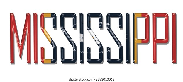 MISSISSIPPI USA flag text font, 3D MISSISSIPPI flag colorful background, MISSISSIPPI flag vector illustration
