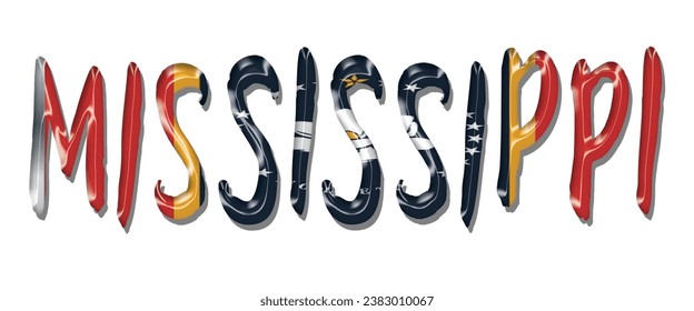 MISSISSIPPI USA flag text font, 3D MISSISSIPPI flag colorful background, MISSISSIPPI flag vector illustration