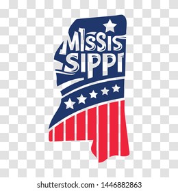 Mississippi, USA map with states, hand drawn lettering design for cutting sticker and laser cut, decoration and print