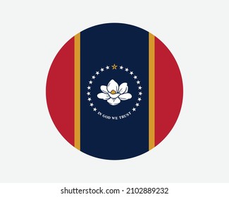 Mississippi USA Round State Flag. MS, US Circle Flag. State of Mississippi, United States of America Circular Shape Button Banner. EPS Vector Illustration.