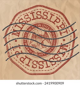 Mississippi, USA Stamp Travel Passport. Design Retro Symbol Country. Old Vintage Postmark.