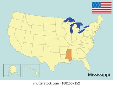 mississippi, usa states colorful map, vector illustration 