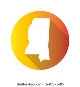 Mississippi, USA Symbol Map Icon Round. Flat Vector Art Design with Shadow. Gradient Color Banner.