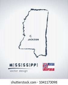 Mississippi vector chalk drawing map isolated on a white background