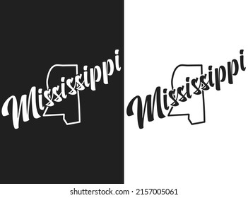 Mississippi vector logo. Illustration of the USA state emblema. The US state contour on the black and white background. Lettering and outline of the territory of the United States of America