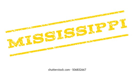Mississippi watermark stamp. Text tag between parallel lines with grunge design style. Rubber seal stamp with unclean texture. Vector yellow color ink imprint on a white background.