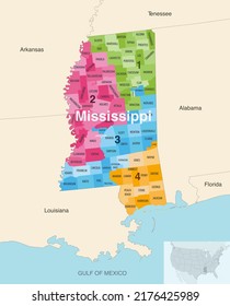 Mississippi's congressional districts (2013-2023) vector map with neighbouring states and terrotories