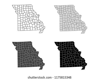 Missouri County Map Gray Black White Stock Vector (Royalty Free