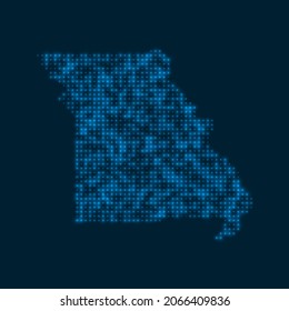 Missouri dotted glowing map. Shape of the US state with blue bright bulbs. Vector illustration.