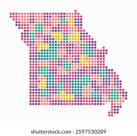 Missouri dotted map. Digital style map of the state on white background. Missouri shape with square dots. Colored dots style. Large size squares. Beautiful vector illustration.