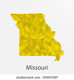 Missouri flag map in geometric,mosaic polygonal style.Abstract tessellation,background. Low poly vector illustration EPS10
