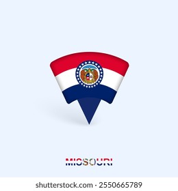 Missouri Flag Map Pointer Design with Shadow. Vector illustrator.
